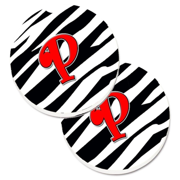 Carolines Treasures Monogram Initial P Zebra Red Set of 2 Cup Holder Car Coaster CJ1024-PCARC - main